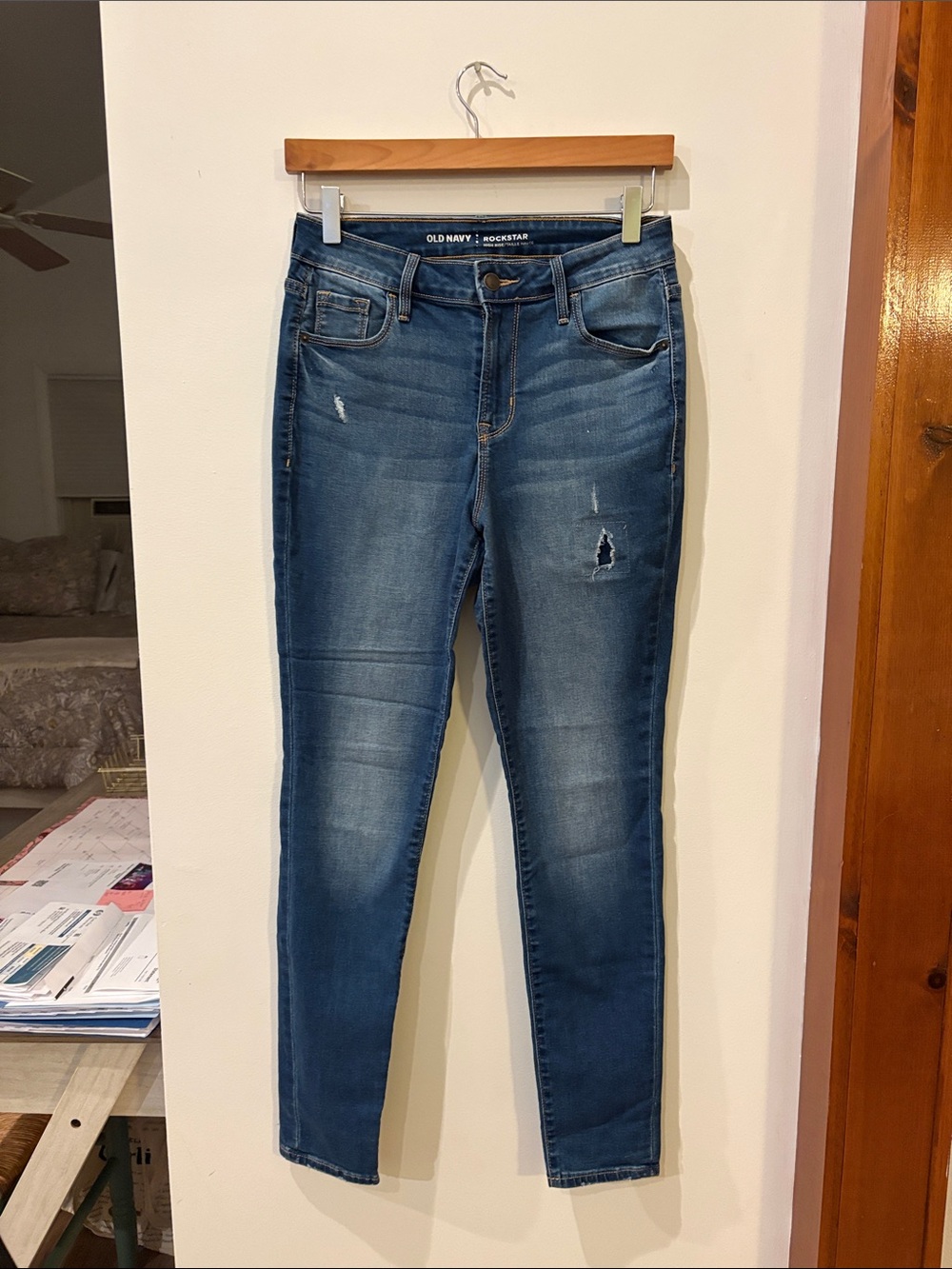 Old Navy ROCKSTAR Blue Distressed HIGH RISE Skinny Jeans,Size 4